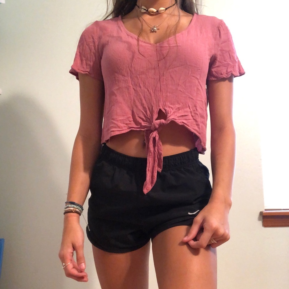 Pink Tie Up Crop Top